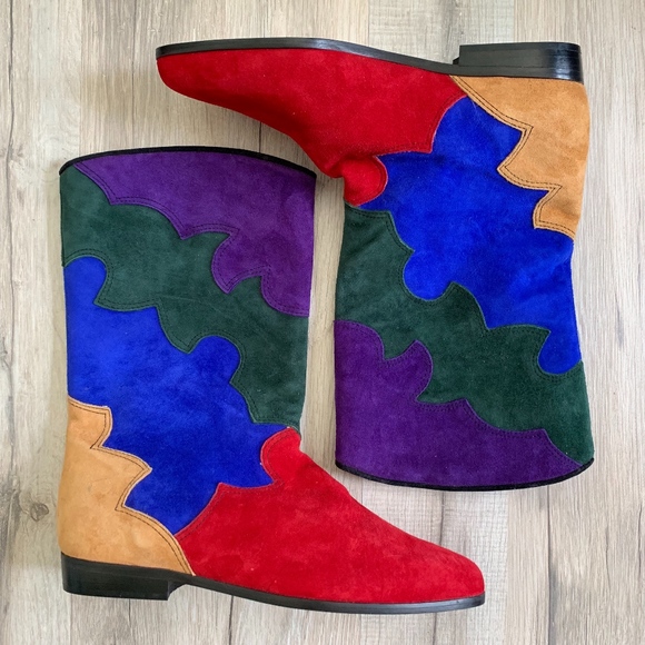 Vaneli Shoes - Rare Vintage Vaneli Suede Leather Colorblock Boots